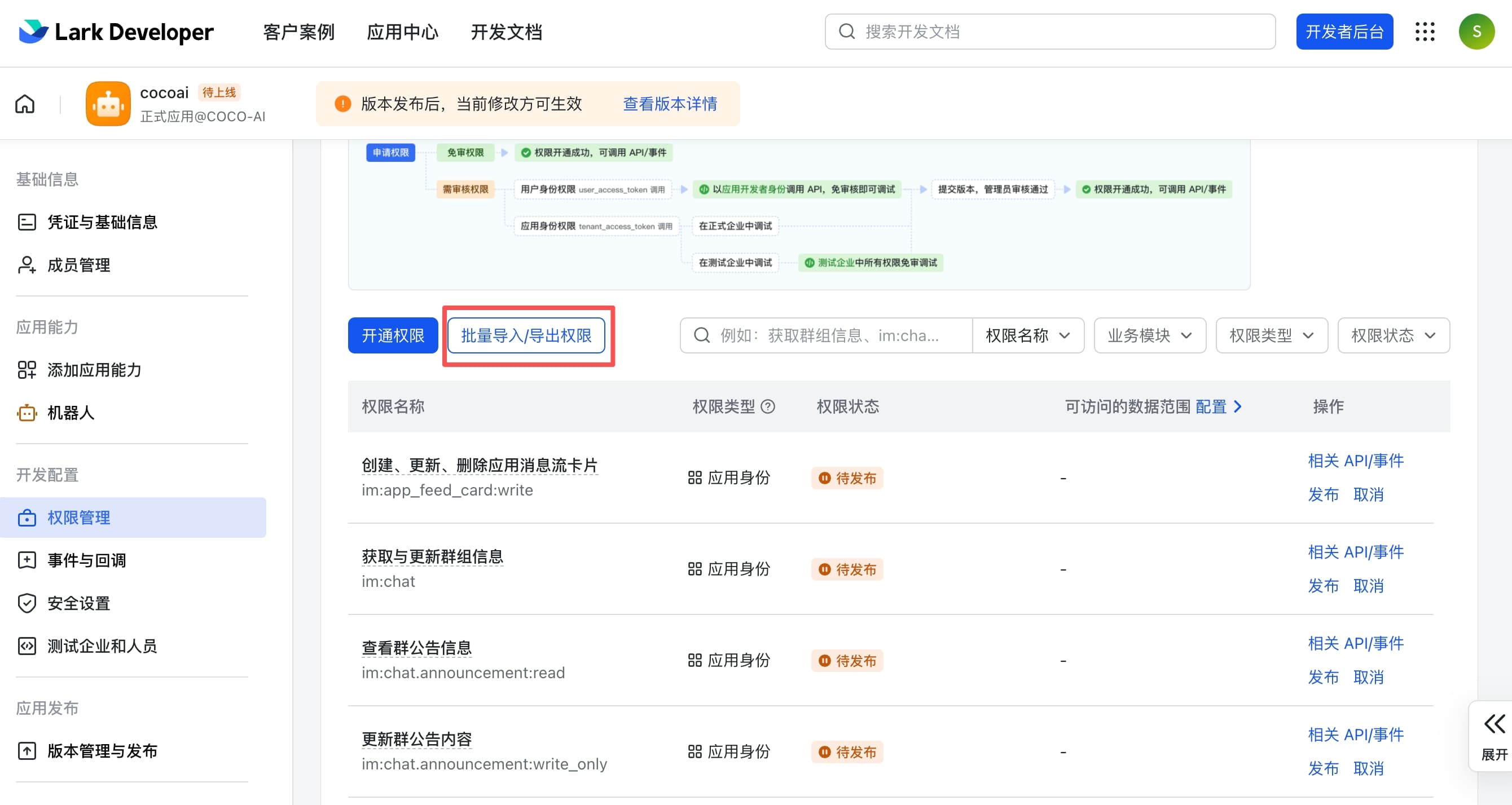 Permission management with batch import