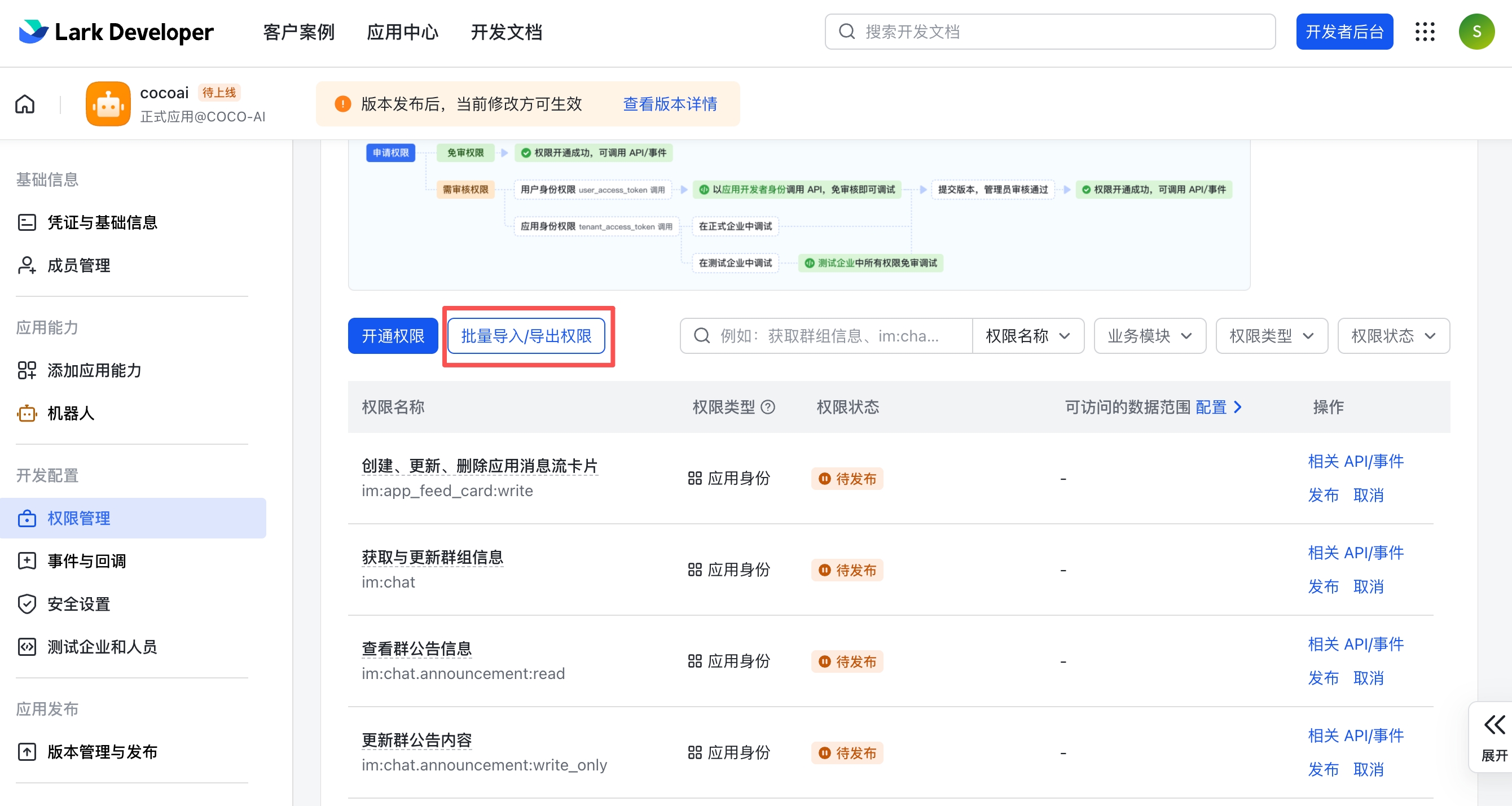 Permission management with batch import